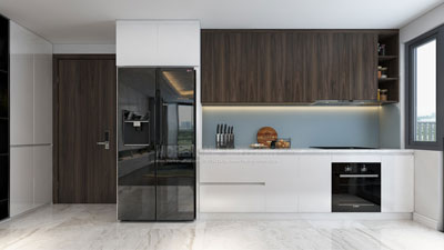  Thiết kế tủ bếp chữ I gỗ laminate - acrylic