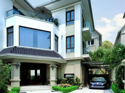 Thiết kế kiến trúc biệt thự 3 tầng 2 mặt tiền mái Thái