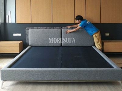 Thi công giường ngủ sofa nỉ hiện đại chân ghế thép