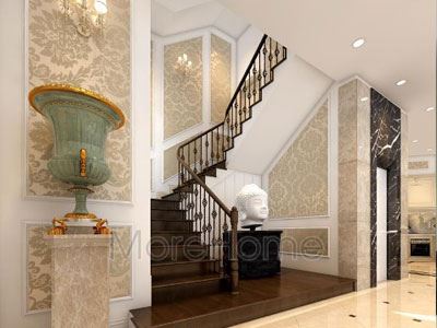 Mẫu cầu thang gỗ sắt tại biệt thự tân cổ điển - Quảng Ninh