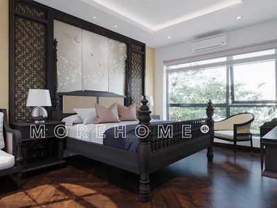 Giường ngủ gỗ sồi thiết kế truyền thống cho biệt thự phố