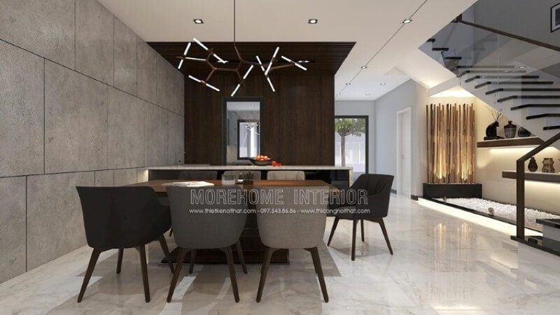 Có thiết kế phòng ăn sử dụng tone màu ghi là một thế khó nếu bạn không khéo sẽ gây ra hiệu ứng ngược nhưng nếu khéo léo bạn vẫn có thể sở hữu mẫu phòng ăn tuyệt đẹp như trong đây.