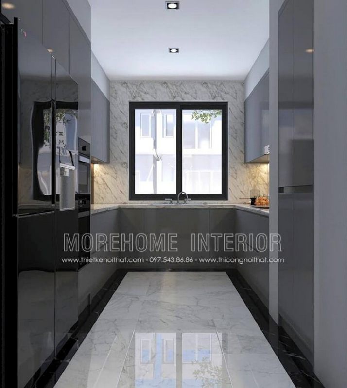 Xu hướng trang trí phòng bếp đẹp theo phong cách hiện đại sử dụng đá lớn ốp tường đang trở thành trào lưu vừa tăng tính thẩm mỹ mà còn giúp phòng bếp luôn được như mới. Hiện nay bạn còn có thể sử dụng đá uốn cong từ mặt bàn bếp và tường bếp để tạo sự liền mạch không một vết nối từ các dòng đá cao cấp như đá LG chuyên được thi công bởi Morestone.