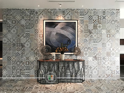 Thi công kệ tiền sảnh vinhome riverside